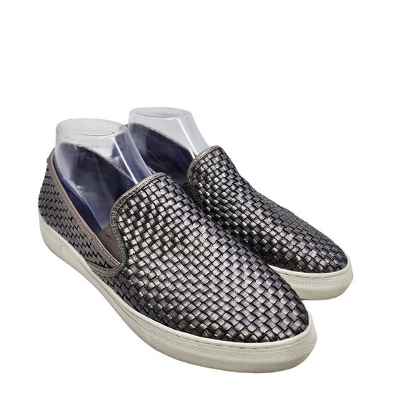 J/Slides‎ S6 Flynn Slip Ons Silver Leather Woven Loafers Women's Size 10 - Picture 1 of 12